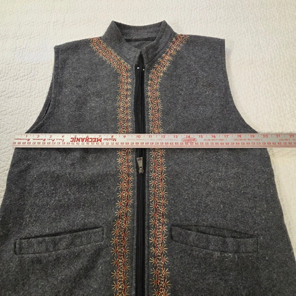 Unbranded Dark Gray Wool Blend Embroidered Full Zip Vest Mock Neck Mens Large